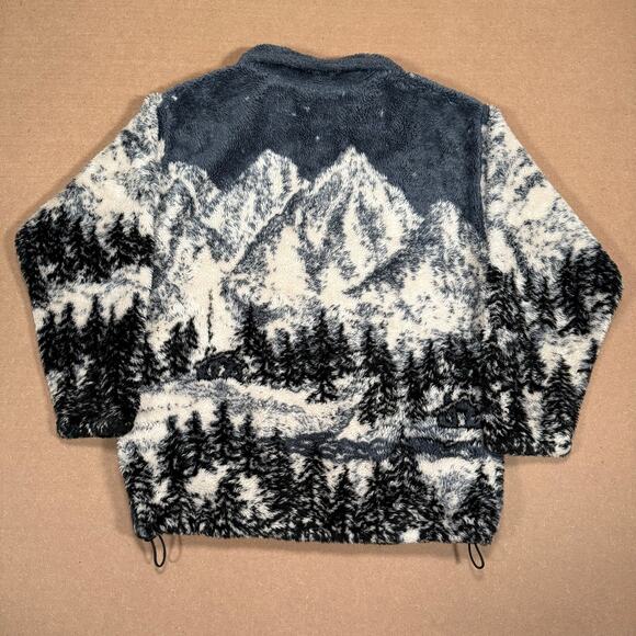 Vintage Black Mountain AOP Outdoor Fleece Jacket Mountain Cabin Scene Small - Picture 2 of 8